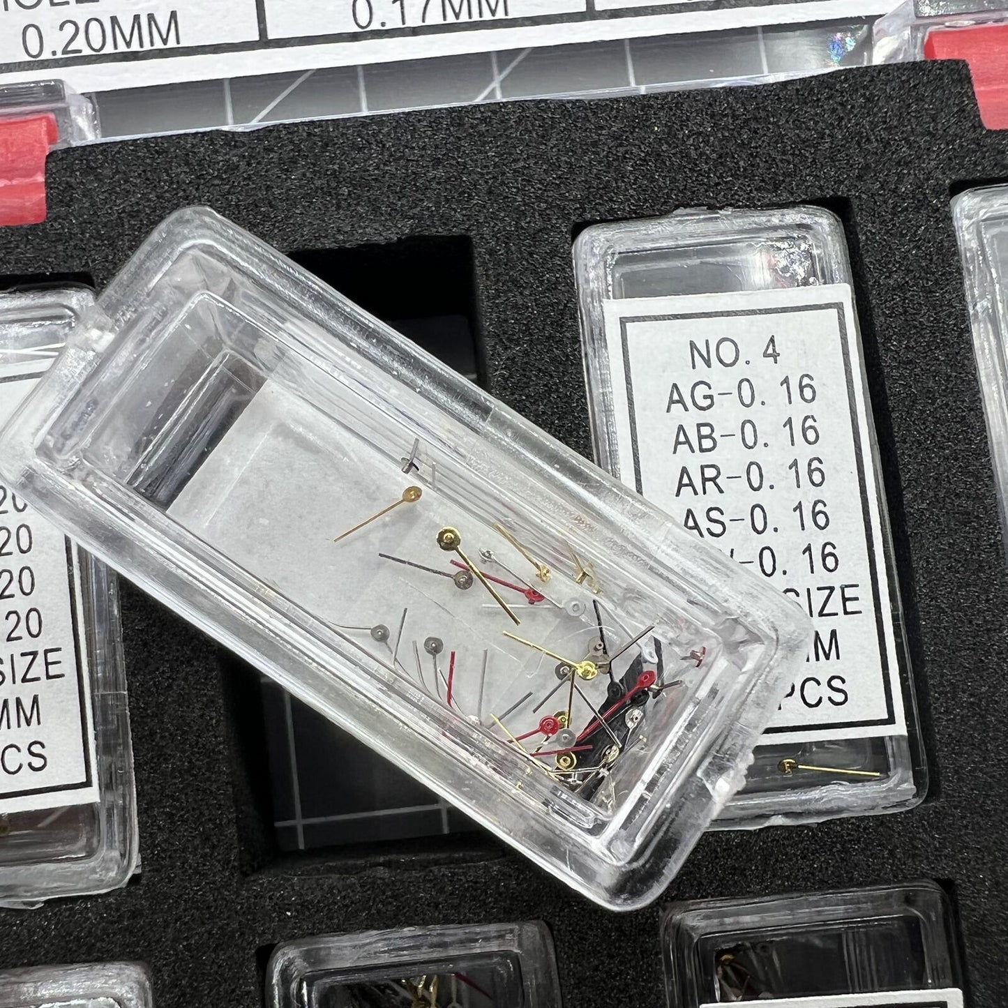 Multi-color mini second watch hands AC-6015, perfect for precise repairs and watch customization.