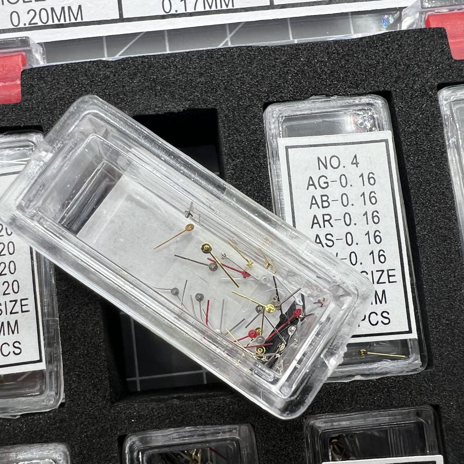 Multi-color mini second watch hands AC-6015, perfect for precise repairs and watch customization.