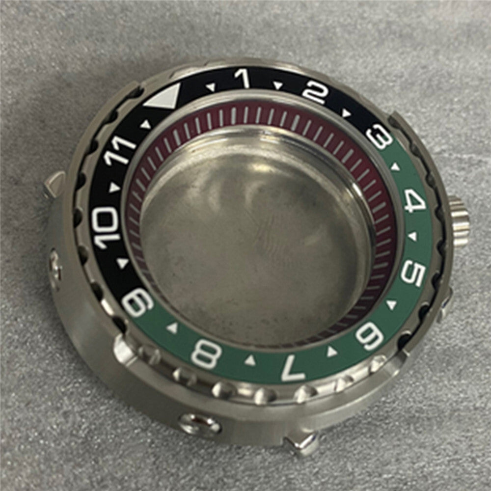 45MM stainless steel watch case with mineral glass, compatible with NH35/36 movements, durable and stylish accessory.