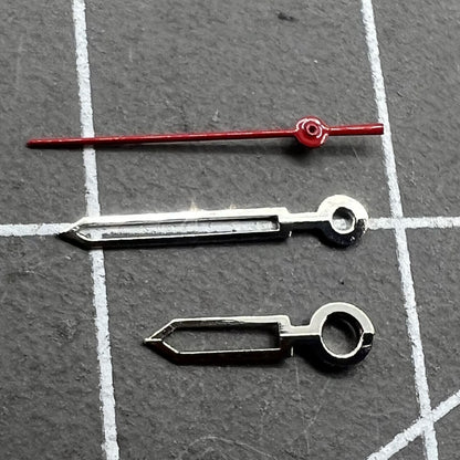 Red watch hands set for Miyota 2035 with 16mm, 13mm, 9mm sizes, precision fit.
