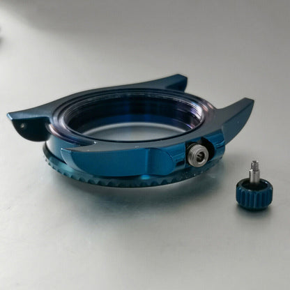 40MM Blue Flat Mirror/Magnifying Glass Watch Case for NH35/NH36 Movement