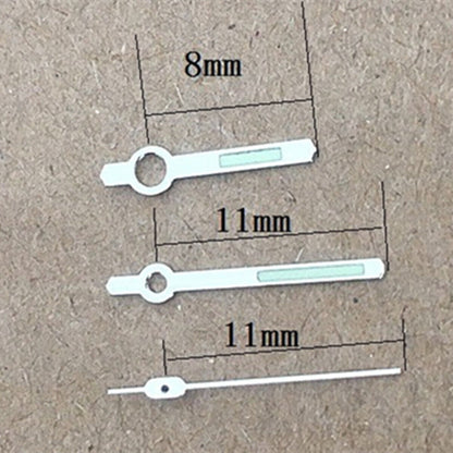 Aiguilles de montre lumineuses vertes argentées de 11 mm pour mouvement Orient 46941 46943