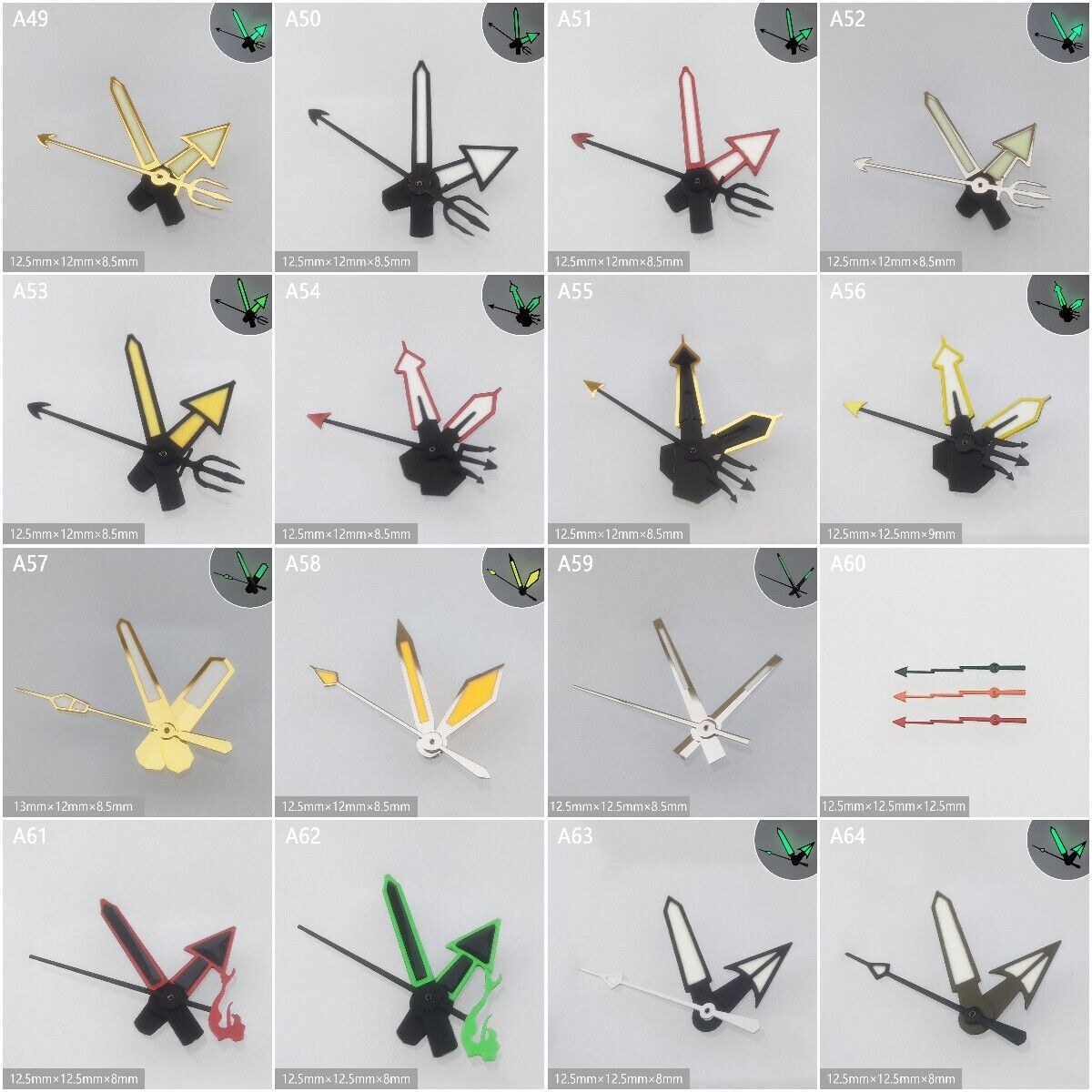 Green luminous watch hands for NH35 NH36 movement, enhancing readability in low light, Accessories brand.