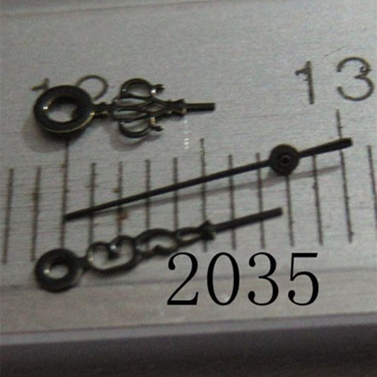 Black painted flower-shaped hollow watch hand for Miyota 2035 series, precise and stylish accessory.