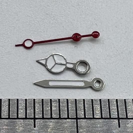 Luminous silver-trimmed watch hands for Miyota 2035 quartz movement by P1-H2-C4, enhancing readability in low light.