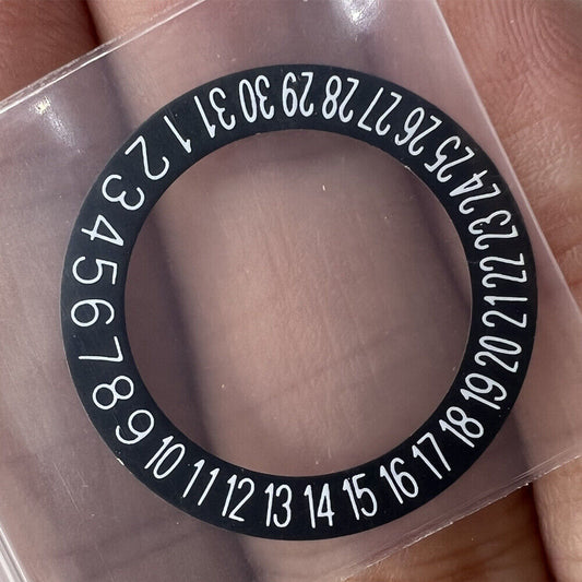 Black date wheel overlay for NH35 NH36 movement with white font, date display at 6 o'clock.