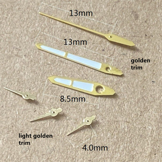 13 mm grün leuchtende Uhrzeiger mit goldenem Rand für Uhrenteil mit PE70-Uhrwerk