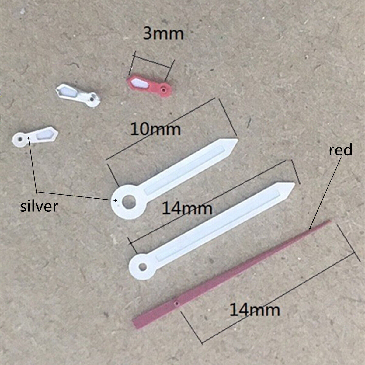 14mm red second hand with green lume for VD53 VD54 VD57 watch movements, precise and luminous.