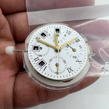 Swiss ETA 7750 chronograph watch with black dial and single calendar, featuring precise movement and sleek design.