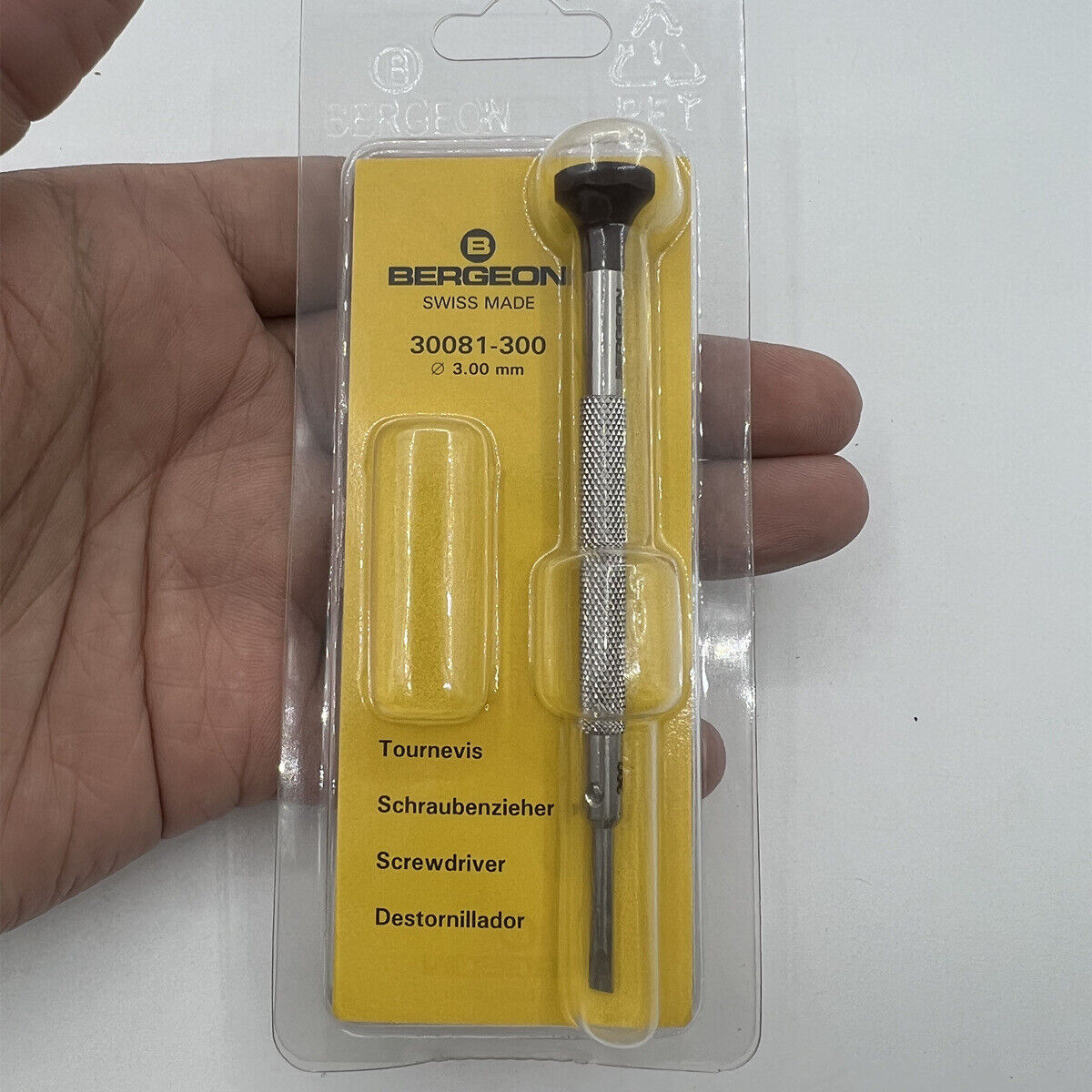Bergeon 30081-300 ergonomic �3.00 mm screwdriver for precise watch repairs and maintenance.