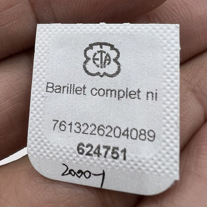 Complete barrel with new mainspring for ETA 2000-1 watch movement, precision spare part.