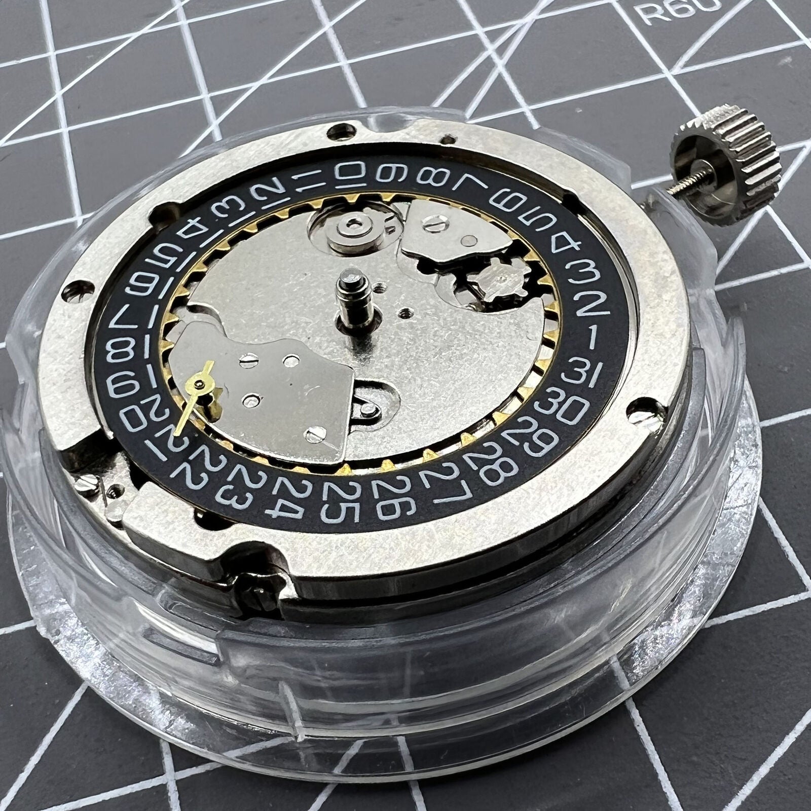 Seagull ST25 automatic watch movement with small second at 9H, featuring perlage finish for watch accessories.