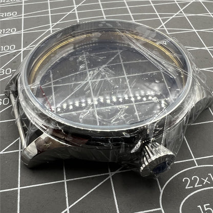 44mm stainless steel watch case compatible with Seagull ST3600 and ETA 6497 movements, durable design.