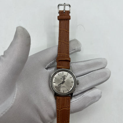 Chunlan 32mm light brown leather strap watch with silver dial and 17-jewel manual movement.