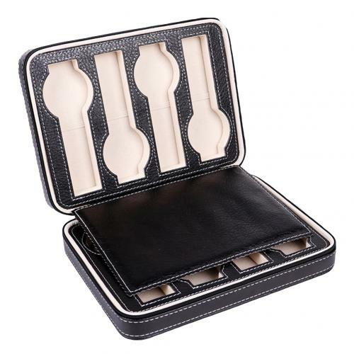 2/4/8 Grids Portable Watch Box Case Organizer PU Leather Zipper Watch Display