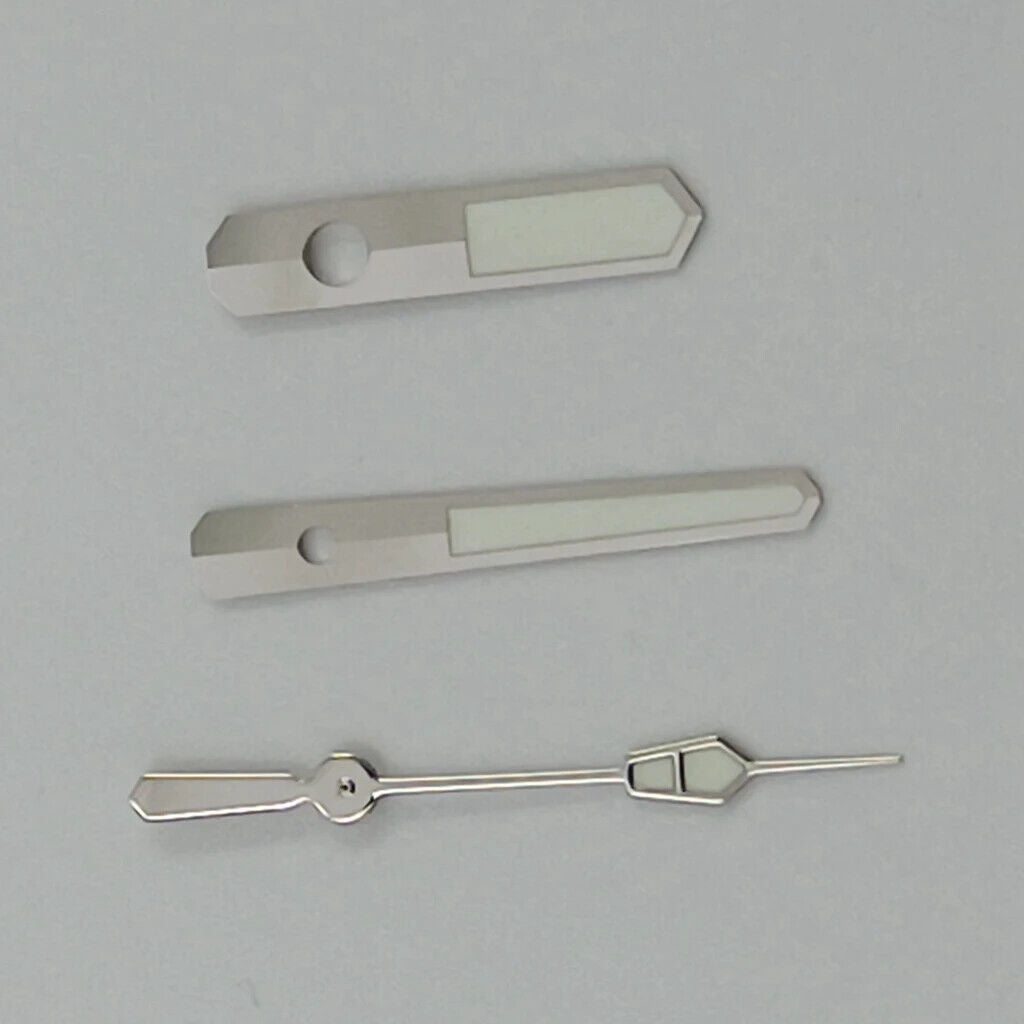 Silver trim green lume watch hands for NH35 NH36 7S26 7S36 4R35 4R36 movements, luminous and precise.