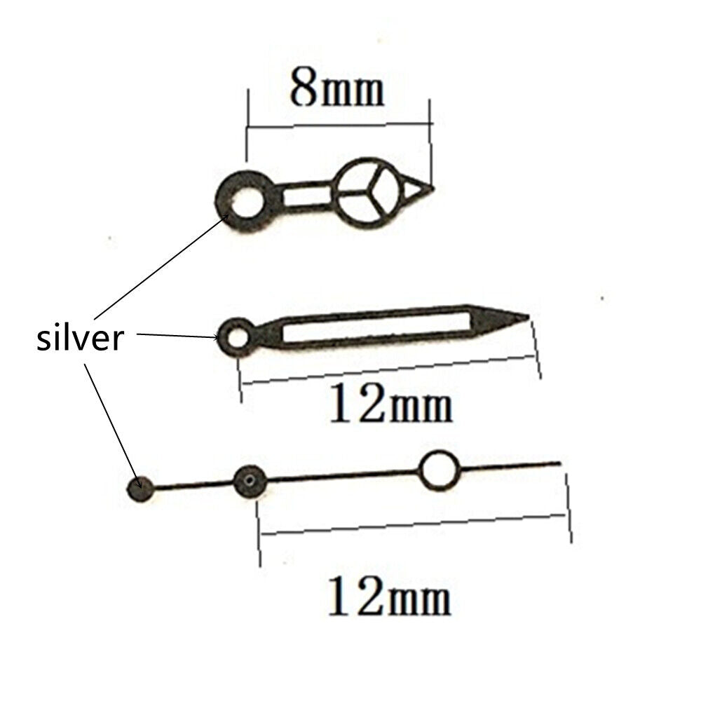 Aiguilles de montre luminescentes noires de 12 mm pour mouvement mécanique automatique Seagull ST6