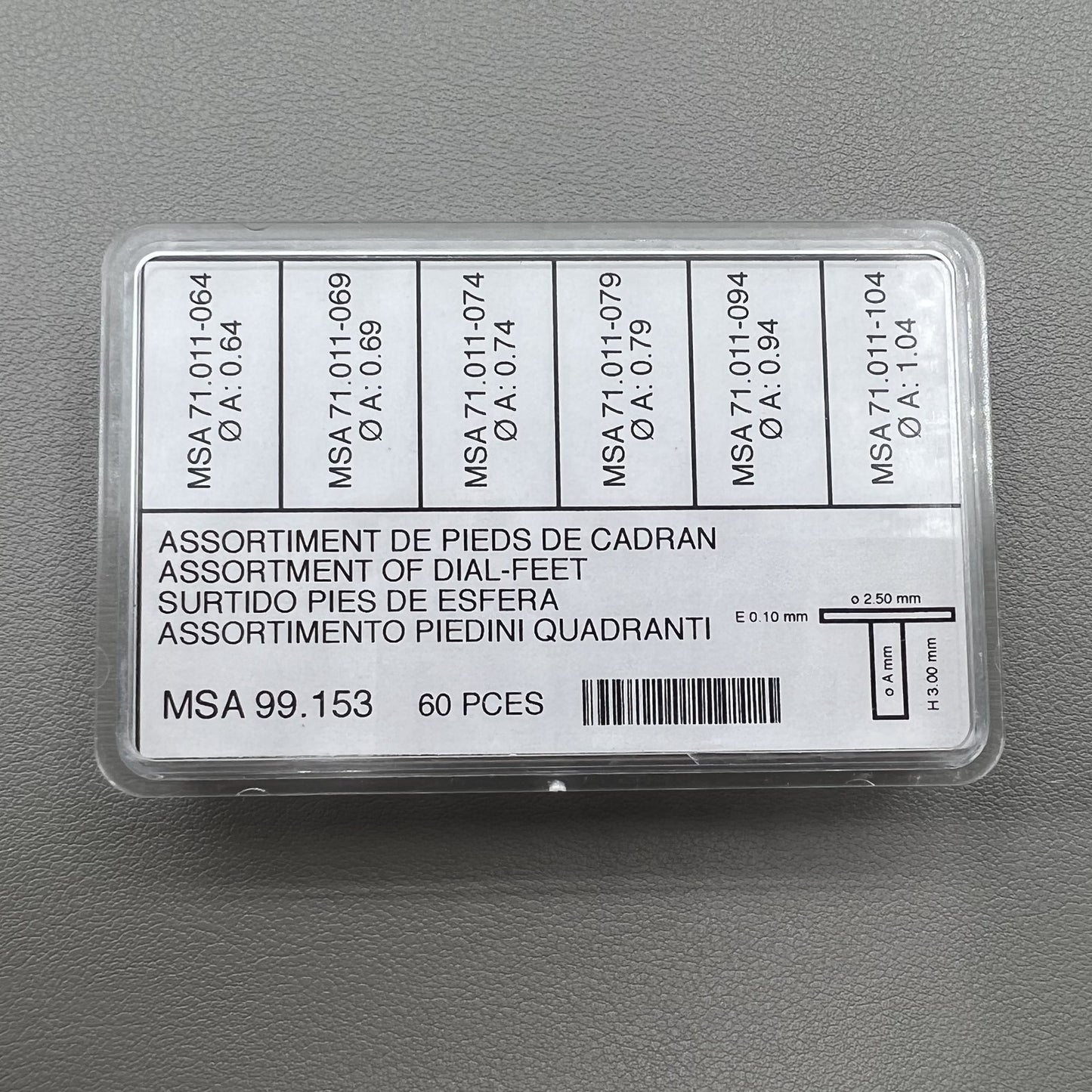 Swiss Horotec MSA99 153 60 metal watch dial repair pins set in box for precise watchmaking tasks