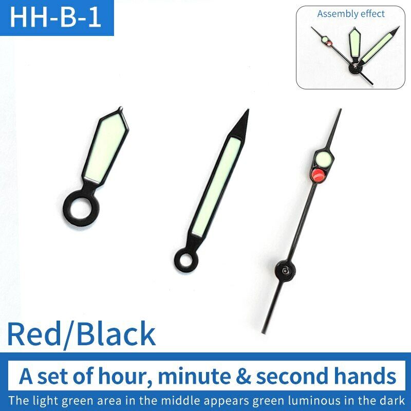 Luminous green watch hands for NH35/NH36 movement, perfect for precise watch repairs.