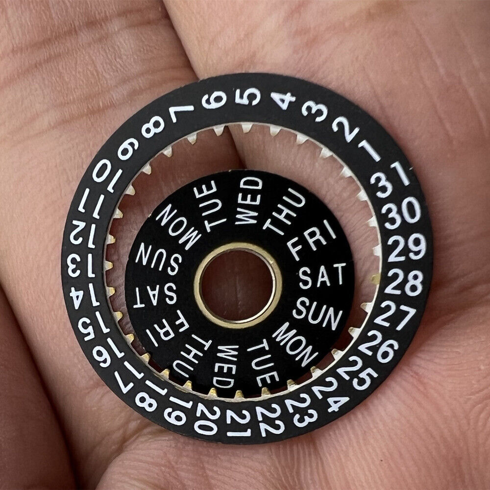 Pilot black date disk and week wheel compatible with China Made/ETA 7750 movement, precise watch accessory.