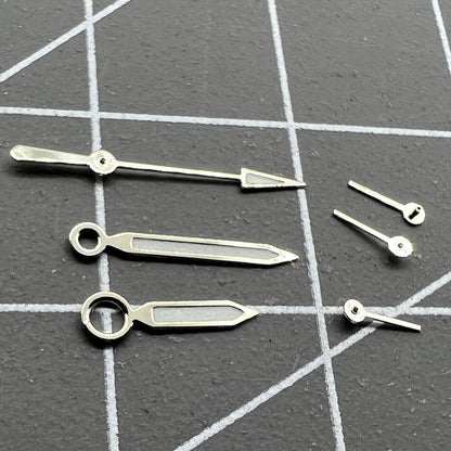 Aiguilles de montre à lumens verts avec garniture argentée pour mouvement à quartz argenté ISA 8162 et ISA 8172