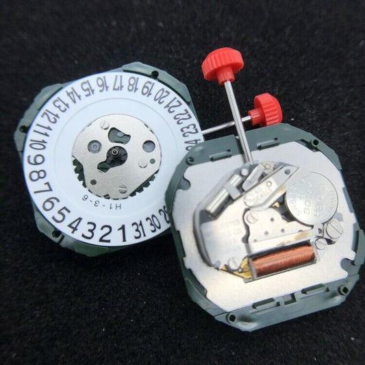 Miyota 2315 Japan quartz movement watch mechanism with date display at 6 o'clock.