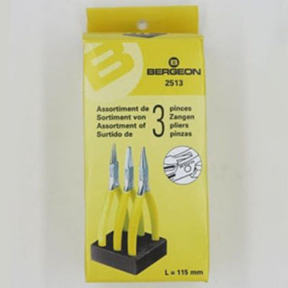 Bergeon 2513 Assortiment de 3 pinces neuves plates, rondes et pointues