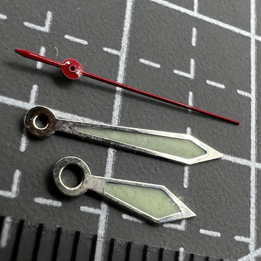 2 Sets 12mm Silver Trim Arrow Shape Green Lume Watch Hands for Miyota 1M12