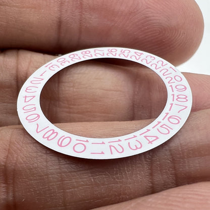 Pink character date wheel for NH35 NH36 watch movement, showcasing clear date numbers on white background.