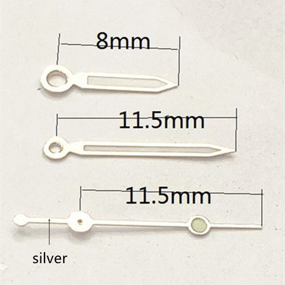 Aiguilles de montre 11,5 mm avec garniture argentée et luminescente verte pour mouvement à quartz Ronda 515