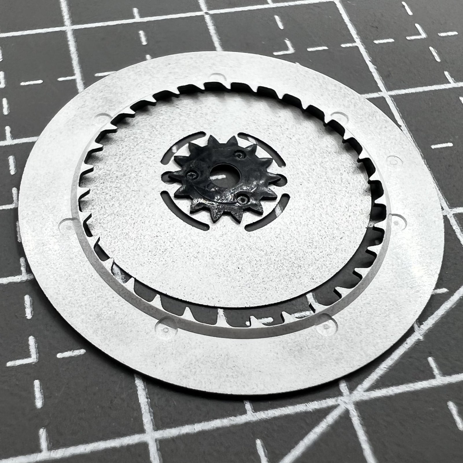 Black watch accessory showing date and day wheel at 3 o'clock crown for Seiko NH36 movement.