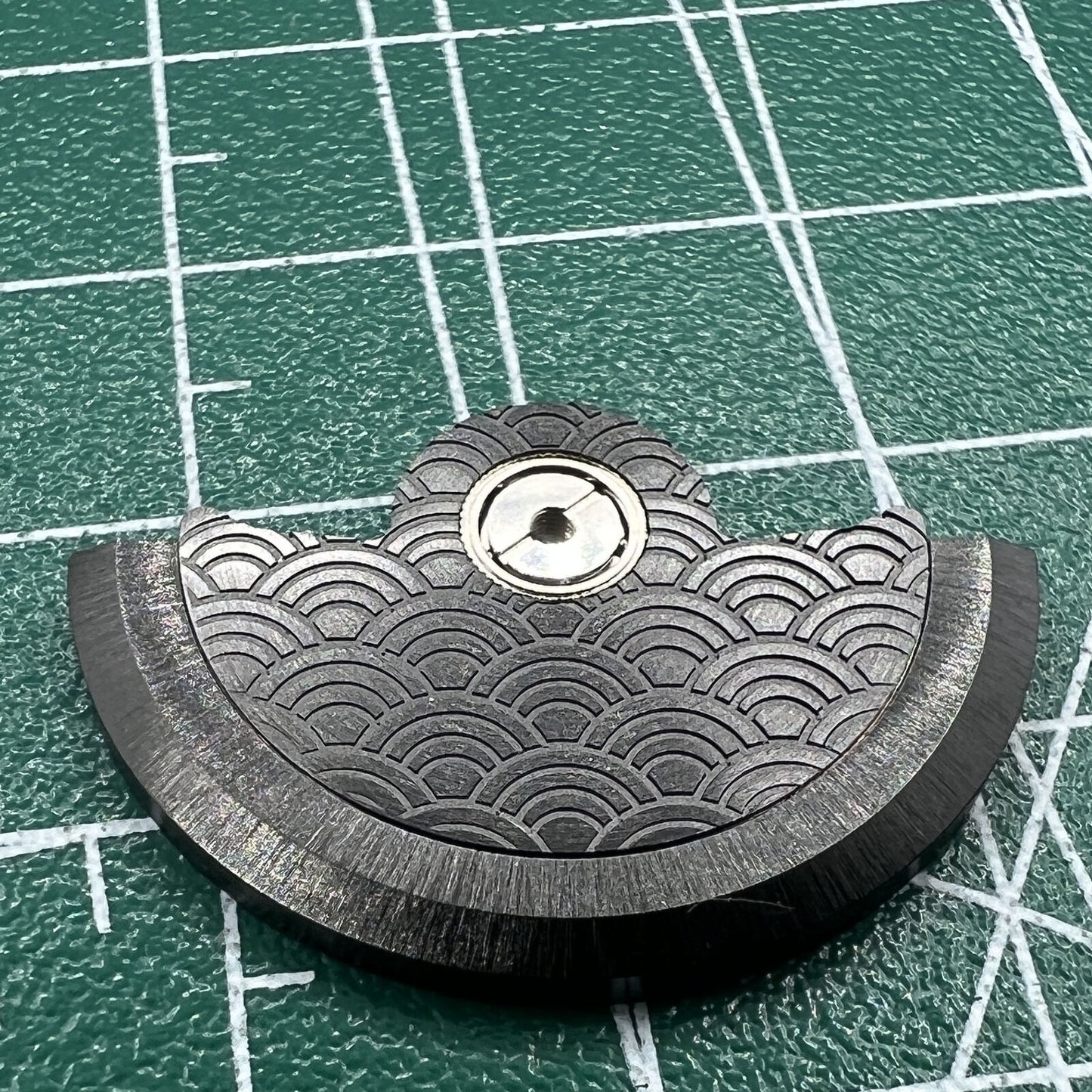 Black Sea Wave carved rotor oscillating weight for Miyota NH35 NH36 watch movements, detailed design.