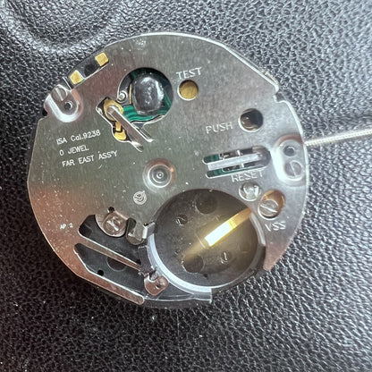 Swiss ISA 9238 quartz movement with 6 hands, multifunctional watch mechanism for precise timekeeping.