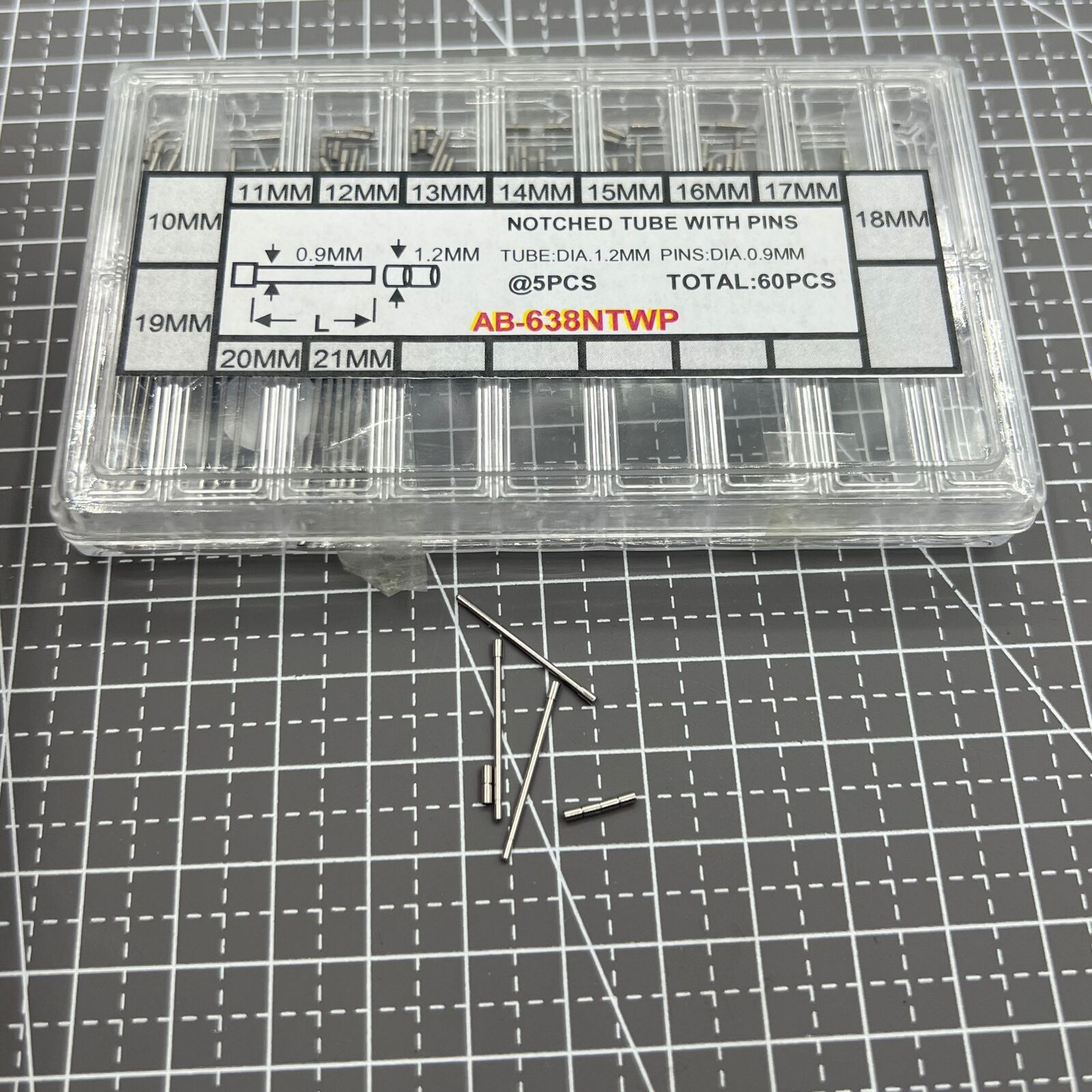 AB-638NTWP stainless steel notched tubes with pins for secure watch band assembly, 60pcs box.