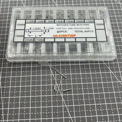 AB-638NTWP stainless steel notched tubes with pins for secure watch band assembly, 60pcs box.