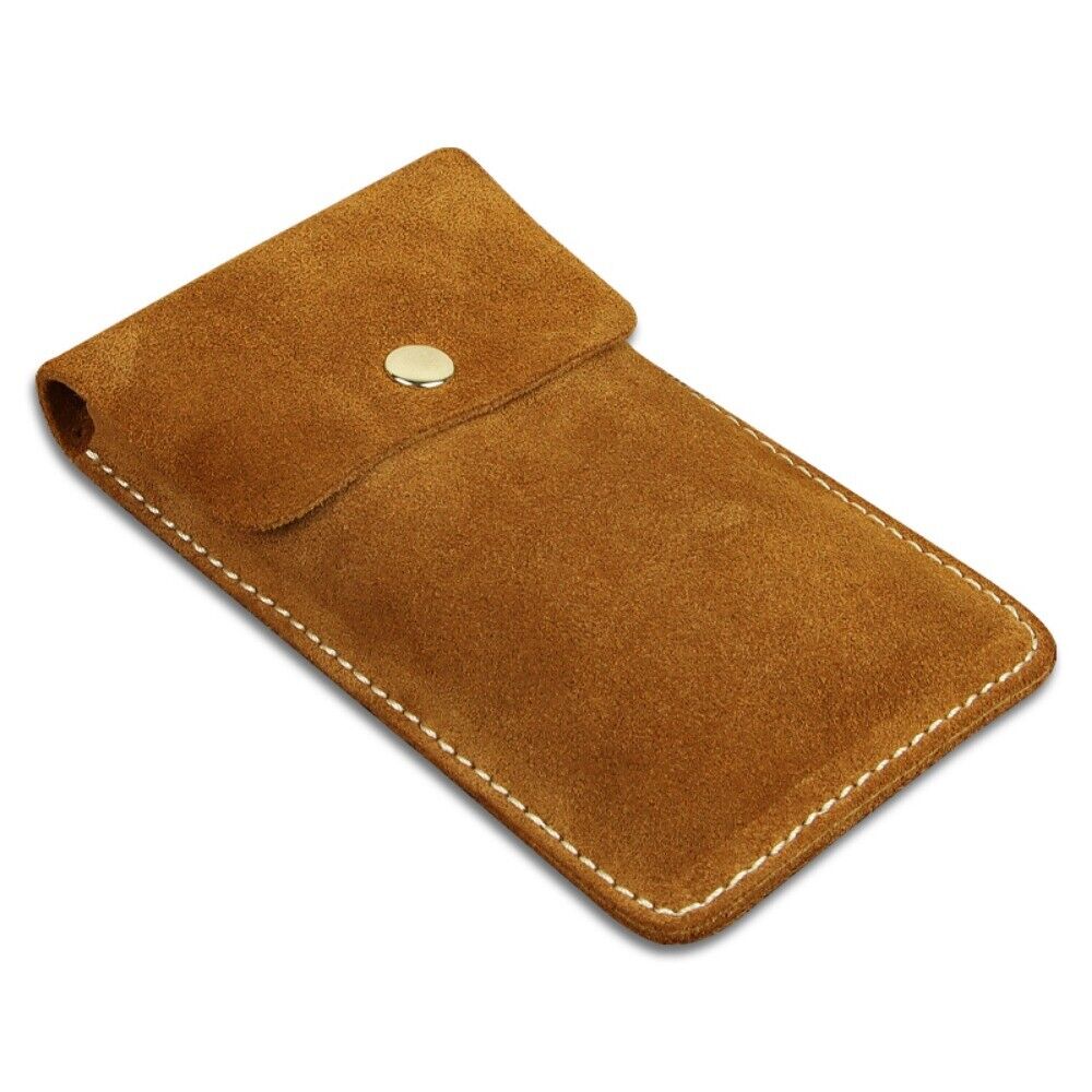 Genuine cowhide single watch storage bag, portable travel pocket with soft lining for protection.