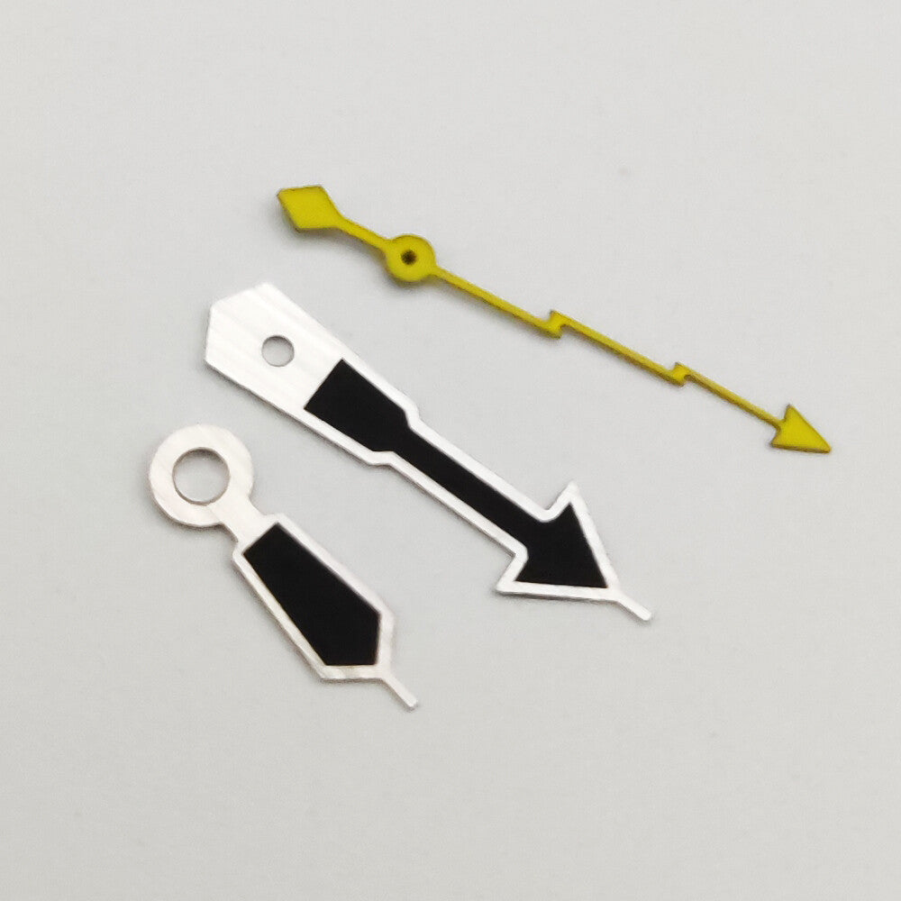 Silver trim black watch hands for NH35A/NH36A/4R36 movement, ideal for precise watch repair and customization.