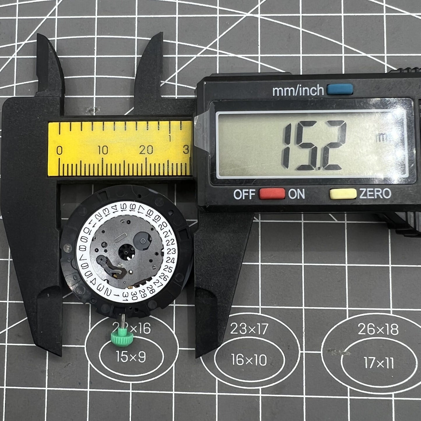 Miyota OS25 quartz movement with date display at 4 o'clock, precision Japanese watch mechanism by Miyota