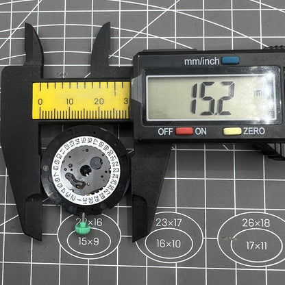 Miyota OS25 quartz movement with date display at 4 o'clock, precision Japanese watch mechanism by Miyota