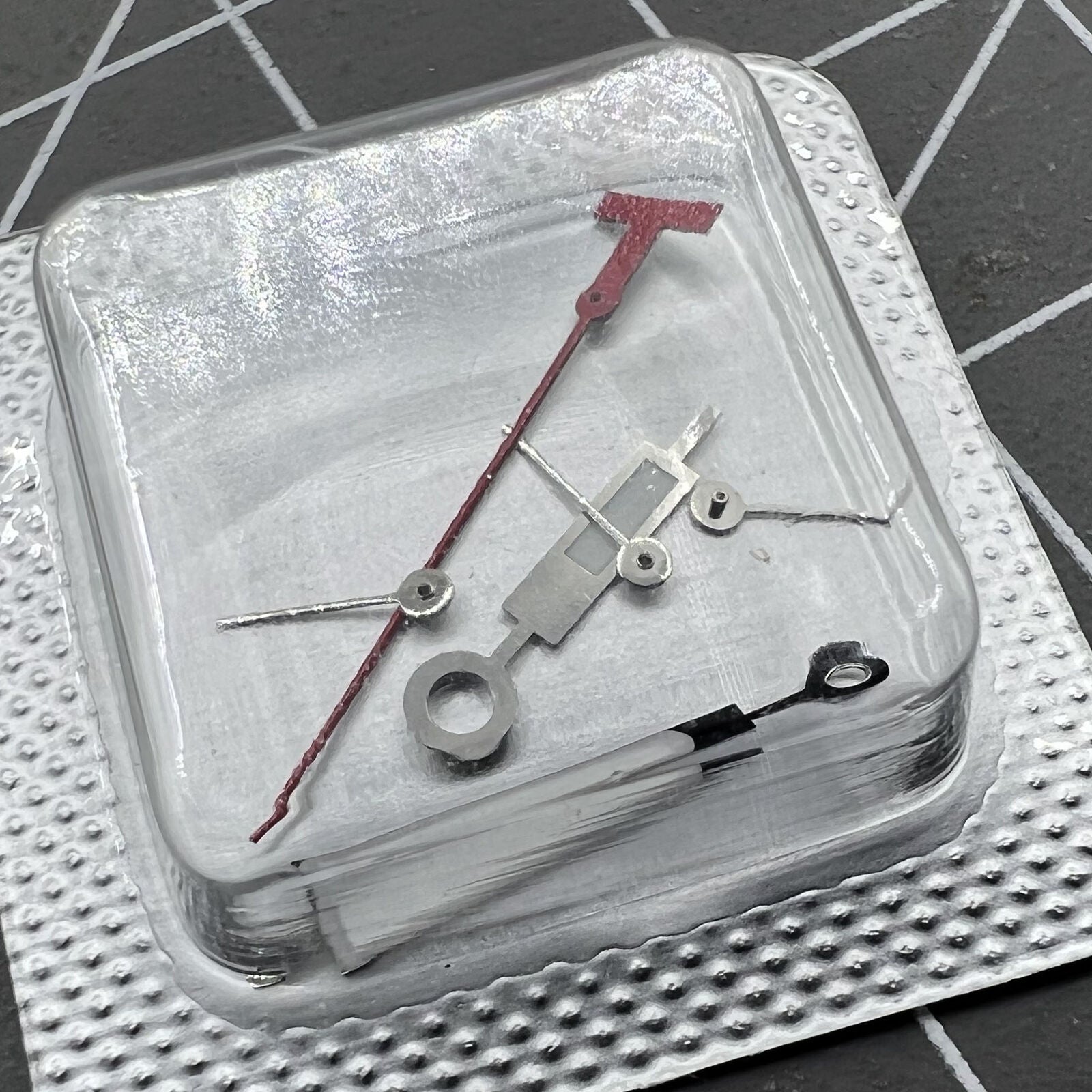 Green lume watch hands with silver trim by T044, fits ETA G10.211 and G10.212 movements precisely