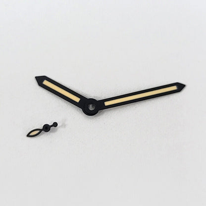 Green luminescent watch hands with black trim for ST3600/ST3620 ETA6497/6498 movements.