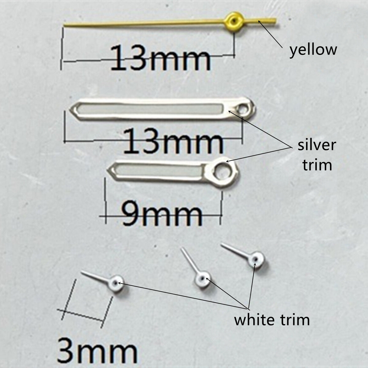 2 Sets/Pack Silver Trim Yellow Second Hand with Lume Hands for VD53 VD54 VD57