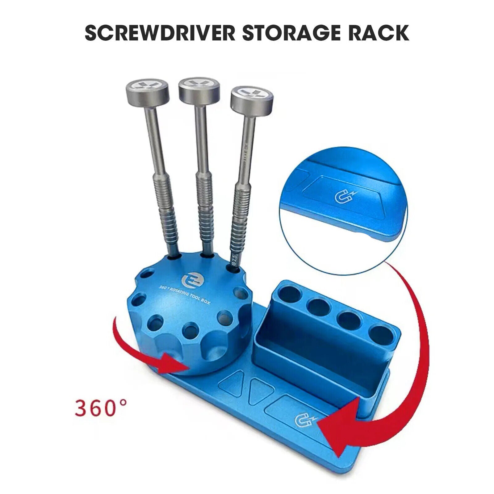Compact tool storage box with screwdriver, plier, and vice holder for desktop use.