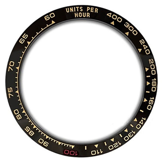37,65 mm Keramik-Uhrenlünette mit schwarzem Hintergrund, golden + rot, Schriftzug „100“ für Daytona
