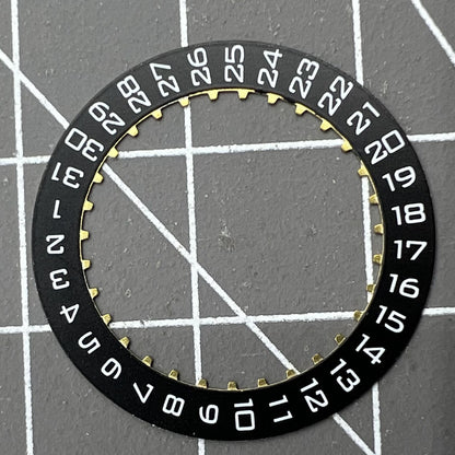 Black Date Disk Wheel displaying date at 3 o'clock for ETA2824 movements, Swiss Made precision components.