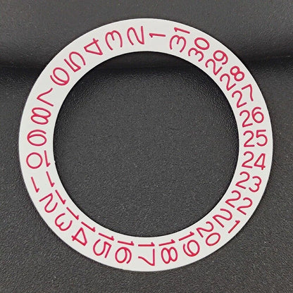 Pink date disk overlay with NH35 NH36 markings, branded for precise watch movement customization.