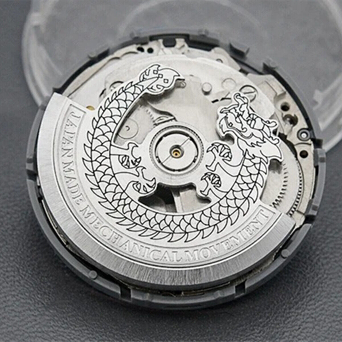 Steel silver dragon-carved rotor for NH35 NH36 watch movement, enhancing precision and style.