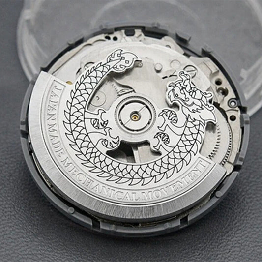 Steel silver dragon-carved rotor for NH35 NH36 watch movement, enhancing precision and style.