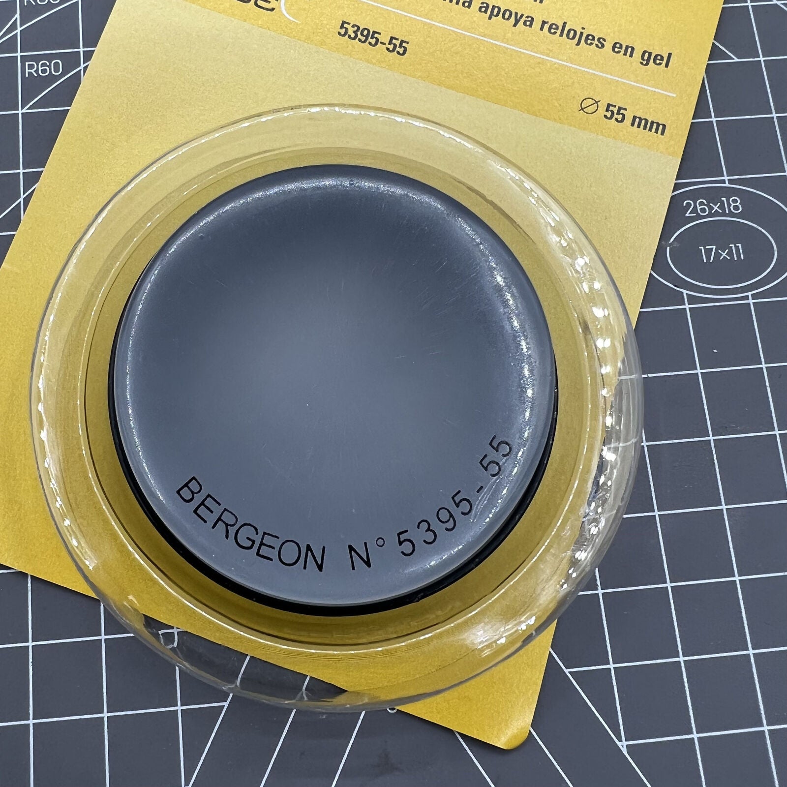 Bergeon 5395-55 55mm watch casing cushion provides secure support for precise watch repairs.