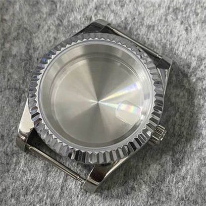 Stainless steel 39MM watch case kit with sapphire glass and solid bottom, compatible with NH35/NH36 movements.